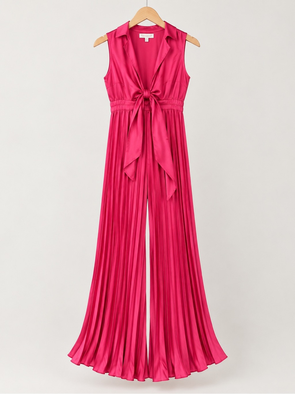 Roosevelt Hot Pink Bow Front Pleated Wide Leg Jumpsuit Size S NWT